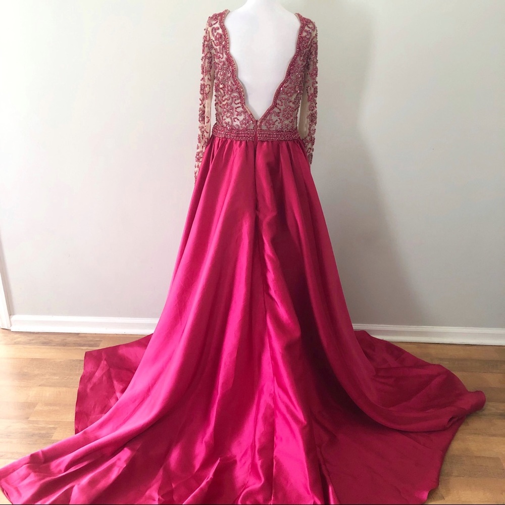 Jovani Pink Red Jeweled Long Sleeve Mermaid Dress 14 Formal Pageant Prom 46708 - Picture 8 of 13